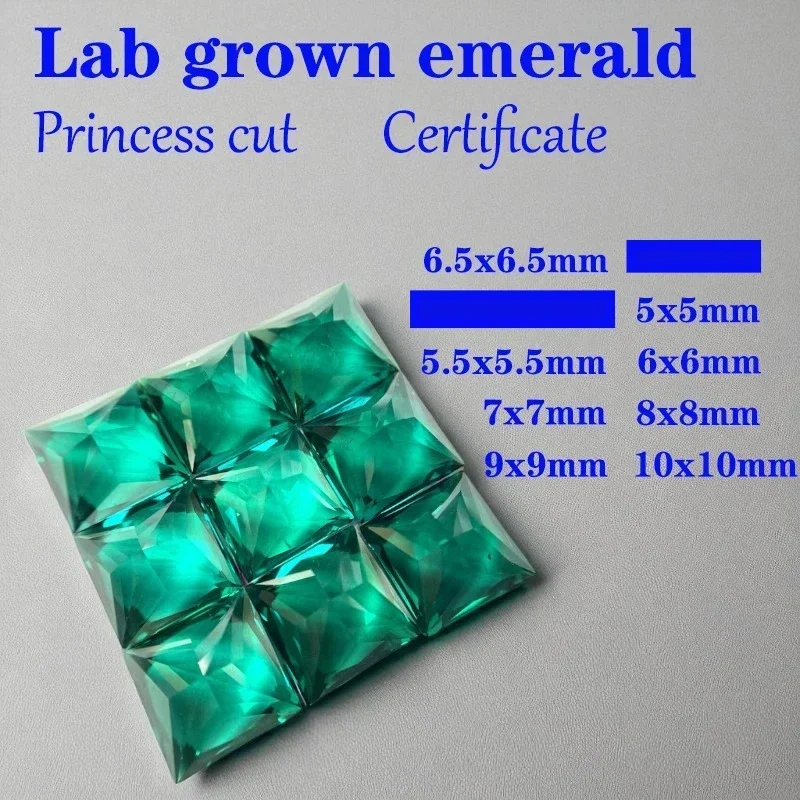 

Princess Cut Square Shape Lab Grown Columbia Emerald for DIY Jewelry Making Materials with Certificate Charms Gemstone Wholesale