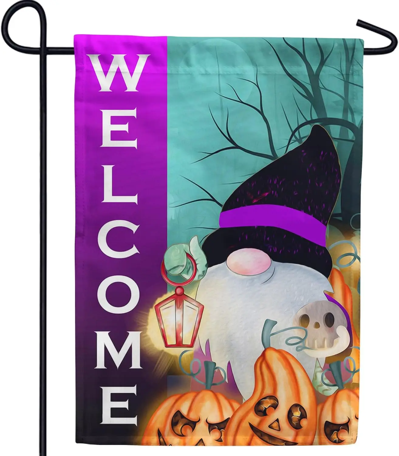 America Forever Halloween Gnome Welcome Garden Flag 12.5 x 18 inch Spooky Haunted Gnome Jack O Lantern Pumpkin Double Sided Seas