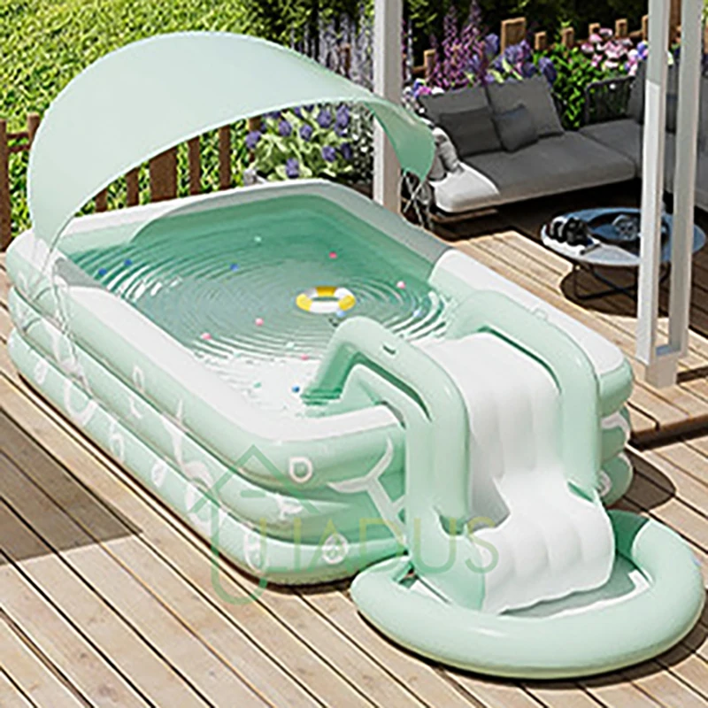 

Reinforced Inflatable Swimming Pool with Safety Canopy Slide Large Foldable Outdoor Pool Adults Kids Summer Splash Water Play