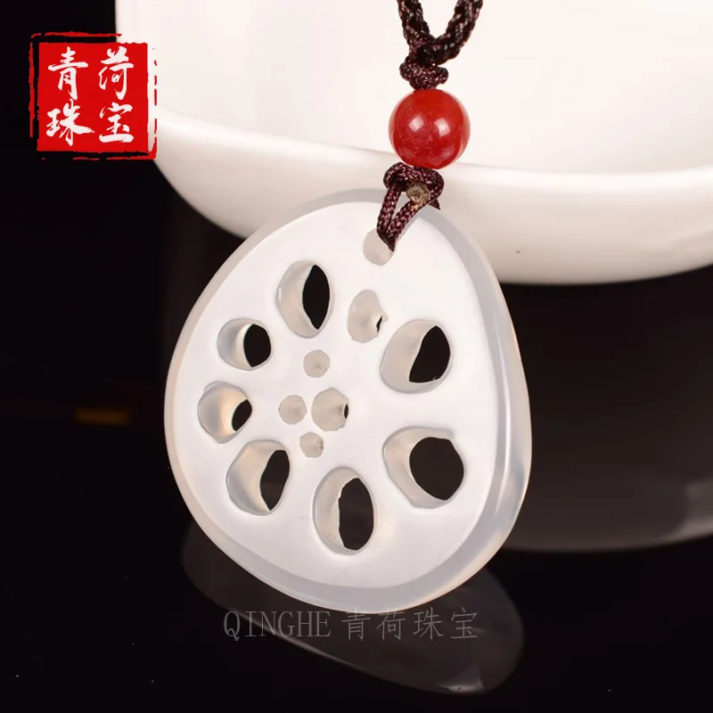 Chalcedony Pendant with Double-Sided Hollow Design, White Root Jade Waist Ornament, Fashionable and Versatile