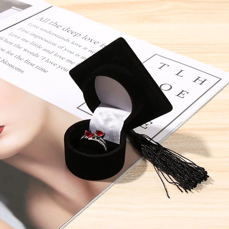 Velvet Ring Box Graduation Bachelor Cap Jewelry Packging Box Wedding Engagement Earring Box Graduation Gift Jewelry Organizer