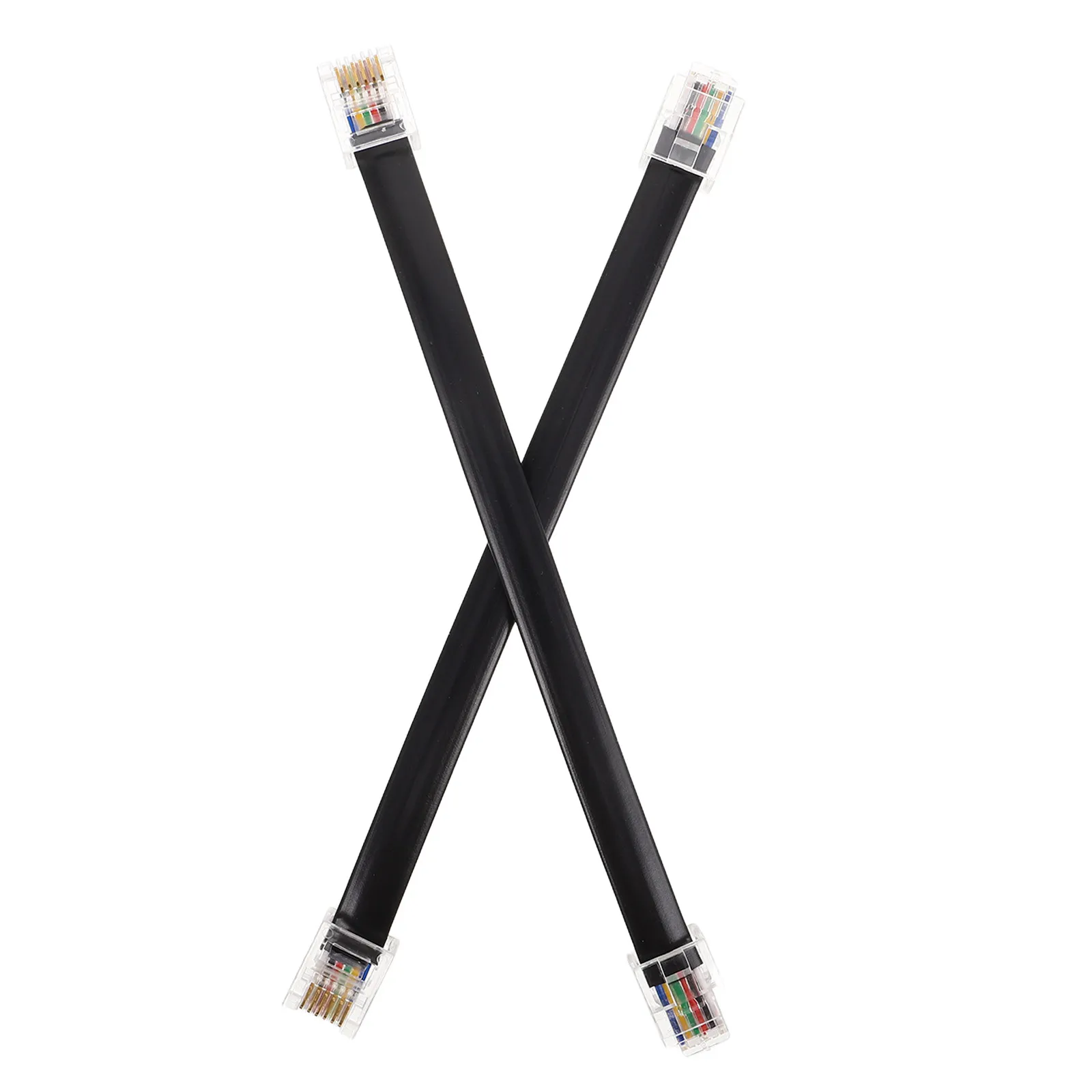 2Pcs 6-Core Flat Telephone Cable Male to Male Straight Rj11 Wiring for Home Landline Phones Reliable Signal Transfer Panel Mount