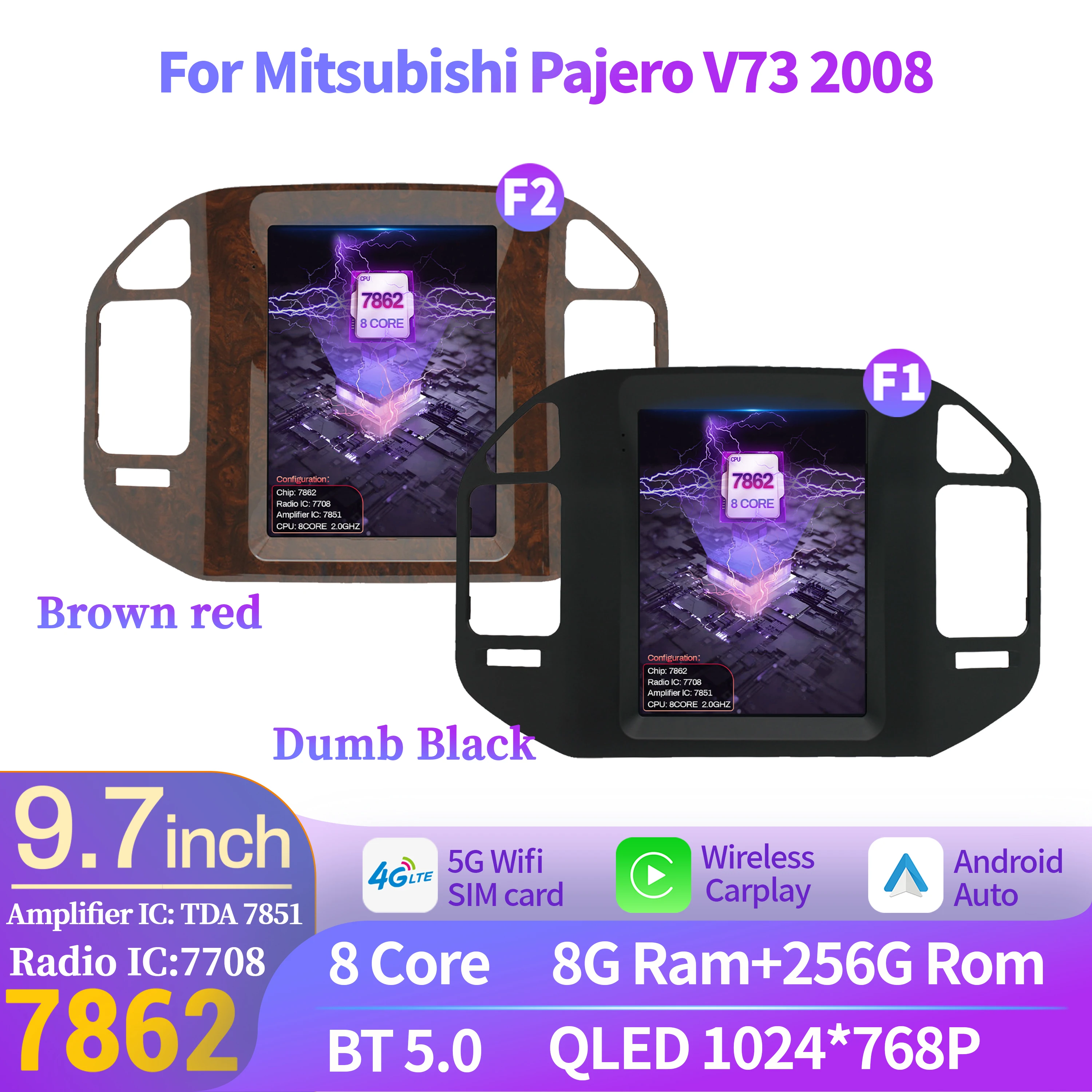9,7 pulgadas para Mitsubishi Pajero V73 2008 Radio de navegación para coche reproductor Multimedia navegación Android 14 pantalla QLED