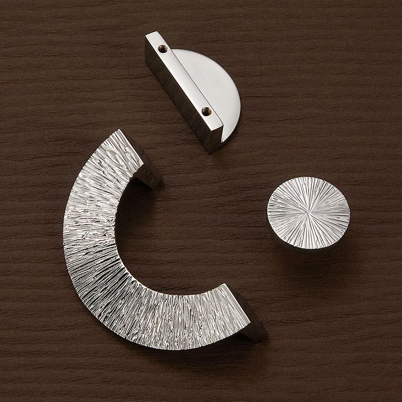 Chrome Hammered Brass Knobs Polished Silver Cabinet Handles Wardrobe Pulls Luxury Round Drawer Door Knob Brass Hardware