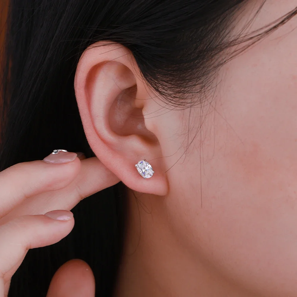 NKHOG 1-4CT Ovale Moissanite Stud Oorbellen S925 Zilveren Fonkelende Diamanten Oorstekers Voor Vrouwen Mannen Bruiloft 18K Plated Sieraden GRA