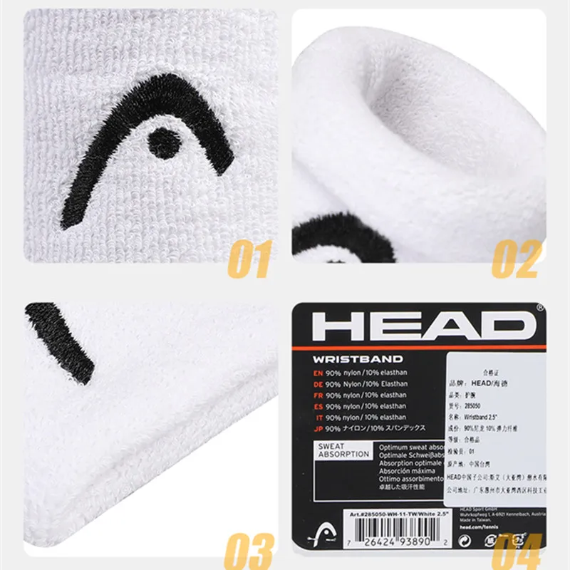 Original HEAD Sport Wristband Cotton Comfortable Tennis Basketball Exercise Wristband Breathable Sweat-Absorbent Wristband