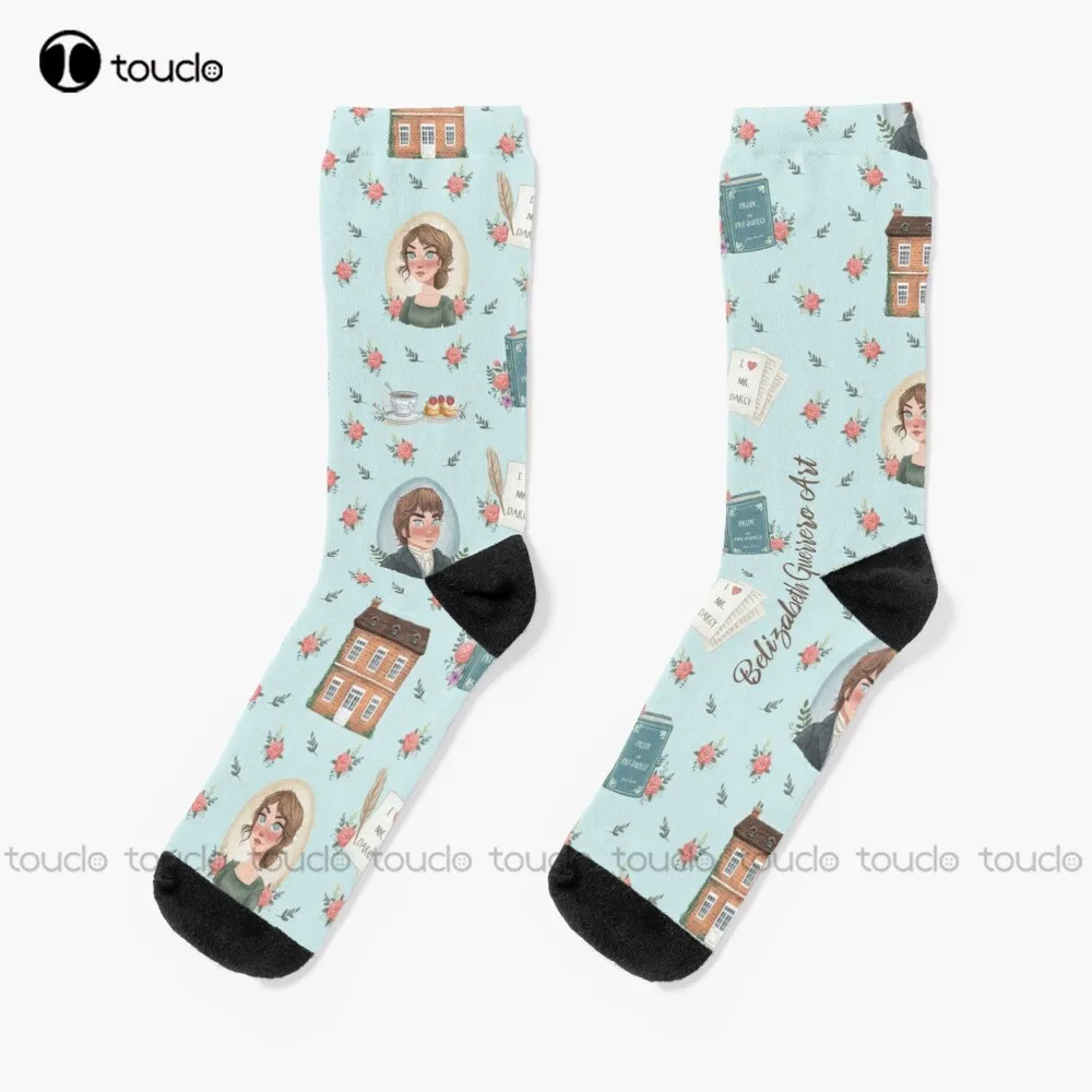 

Pride And Prejudice - Jane Austen Inspiration Socks Street Skateboard Socks 360° Digital Print Christmas New Year Gift Retro Art