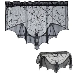 Scary Halloween Decorations, Black Lace Cobwebs, Bats, Mantel, Scarf Covers, Hearthcloths, Spooky Party Supplies, 1 Piece