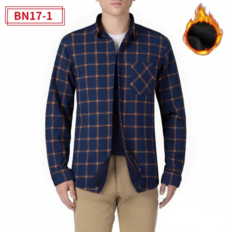 Plush Plaid Men's Long-sleeved Shirt Warm Brushed Plus Fleece Shirt Jacket Cold-resistant Plus Fleece Shirt