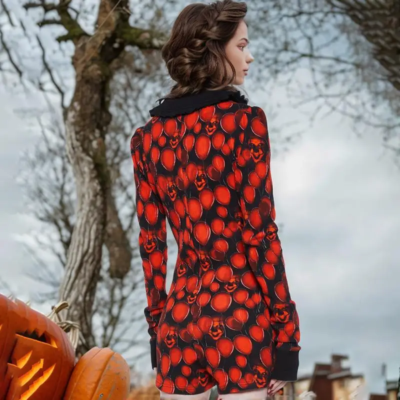 بدلة جوست للهالوين بتصميم وجه بالون، طقم بنطلون بخصر عالٍ من قماش الليكرا الرقيق، بدلة نسائية قطعة واحدة/ملابس شاملة