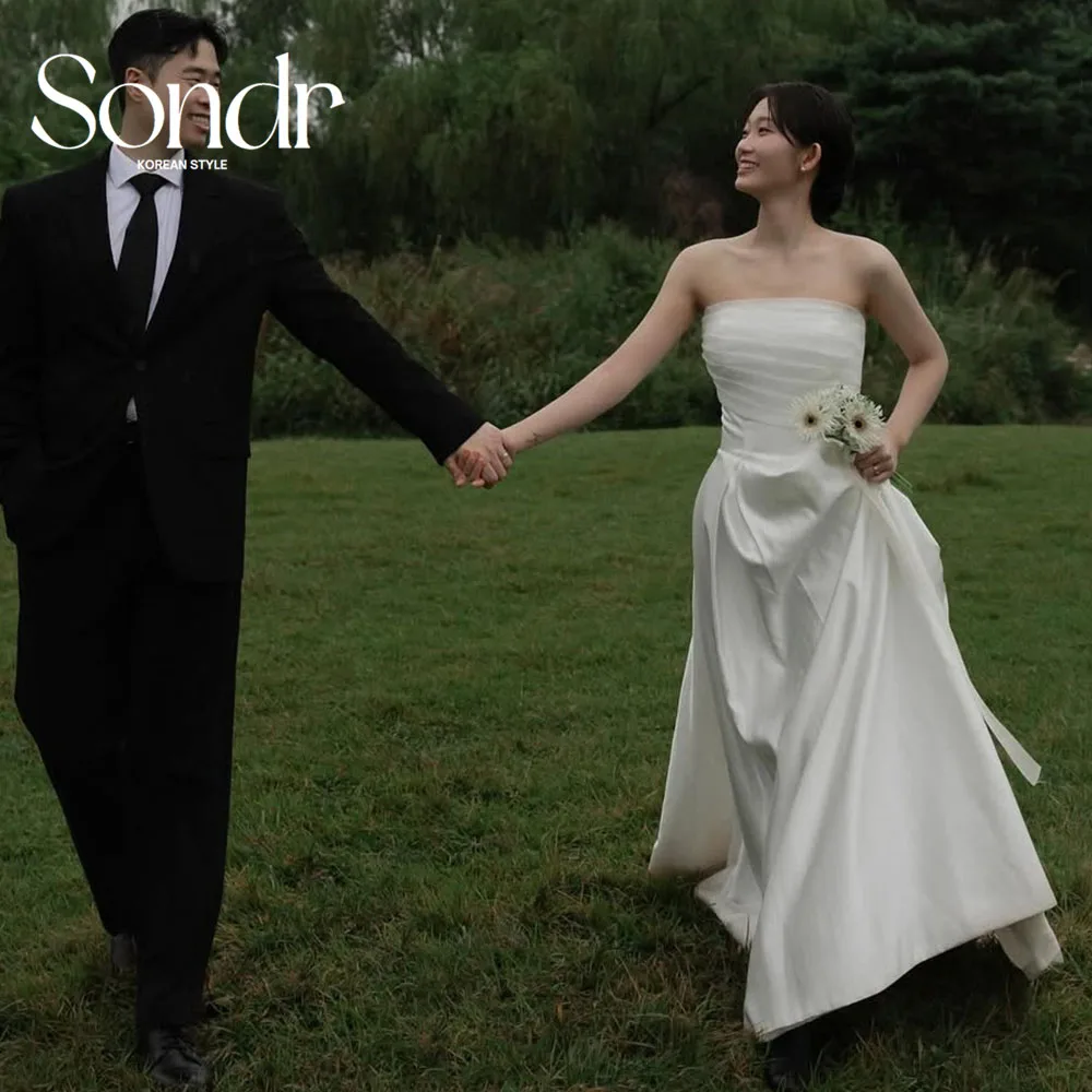 Sondr Новые корейские свадебные платья Фотосессия Индивидуальное свадебное платье без рукавов Простые элегантные самосвадебные платья для невесты