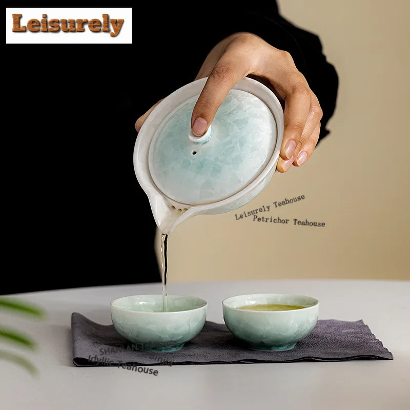 Juego de té de viaje Fambe con horno esmaltado de cristal, Kit tradicional, 1 olla, 2 tazas, organizador de elaboración de té, suministros portátiles para bolsos al aire libre