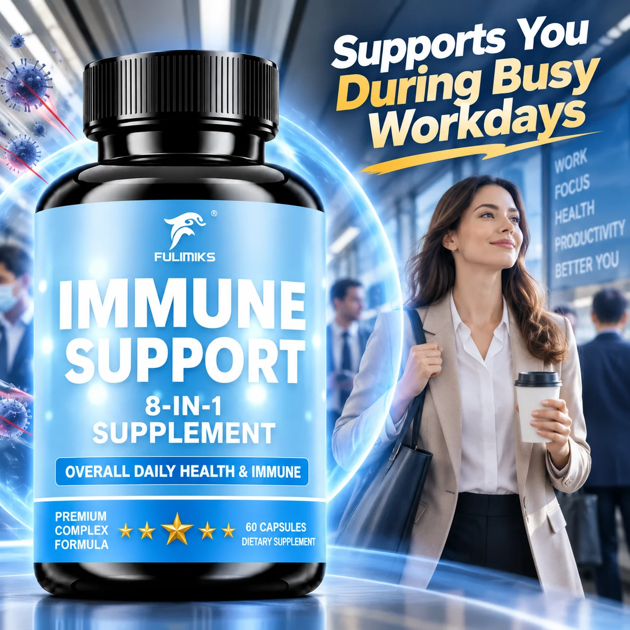 Immune Support Supplement, Support Immune Defense, Antioxidant Protection, Boost Vitality, for Healthy Cell Function