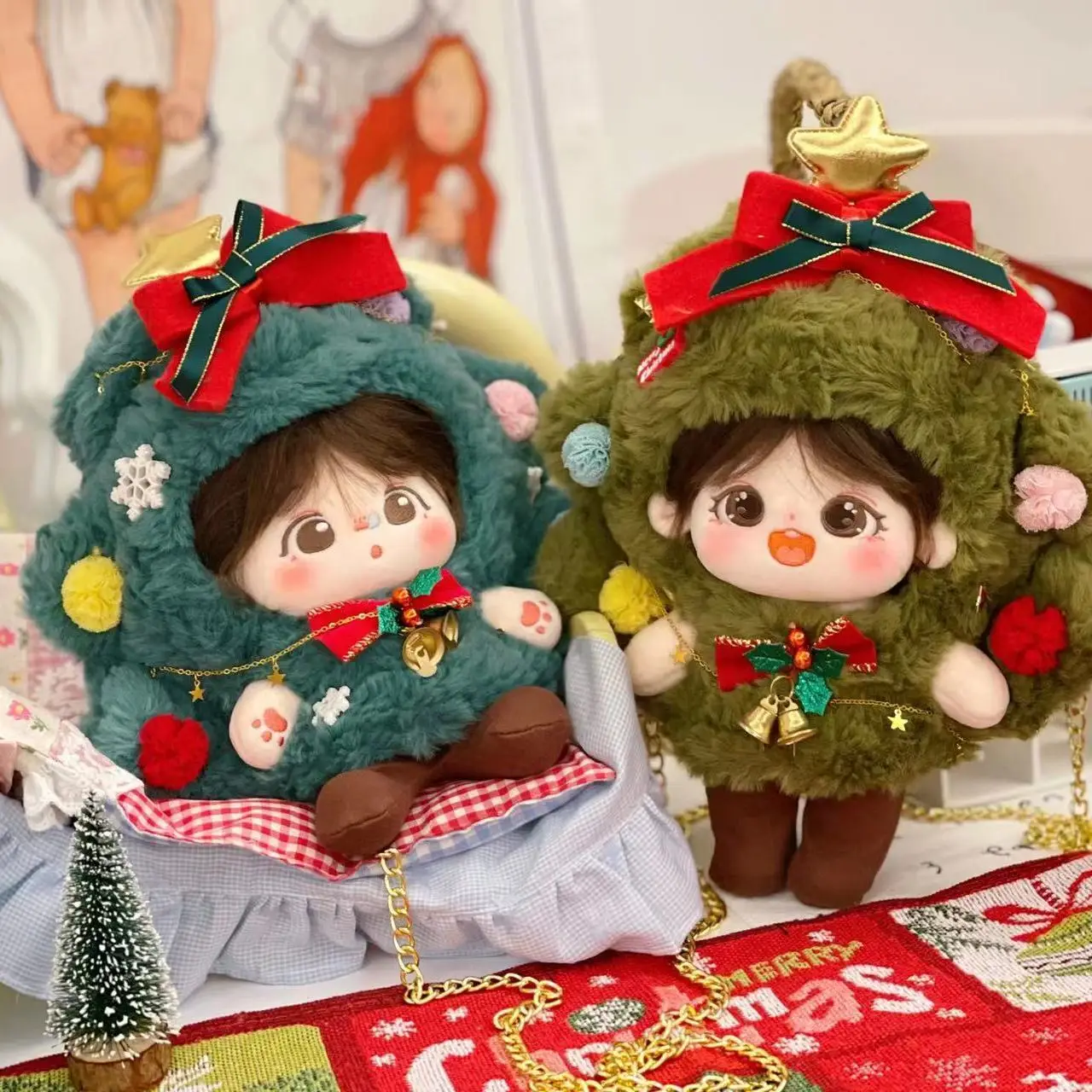 

Christmas Tree Outfit for 10cm/20cm Cotton Dolls, Cute Plush Doll Clothes No Attribute Holiday Gift