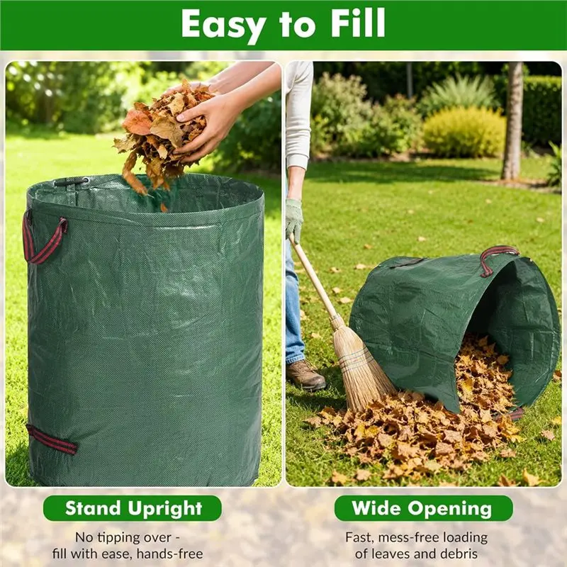 HHTL Reusable Yard Waste Bags Stand-Up Yard Waste Container For Leaves, Grass Clippings And Lawn Debris
