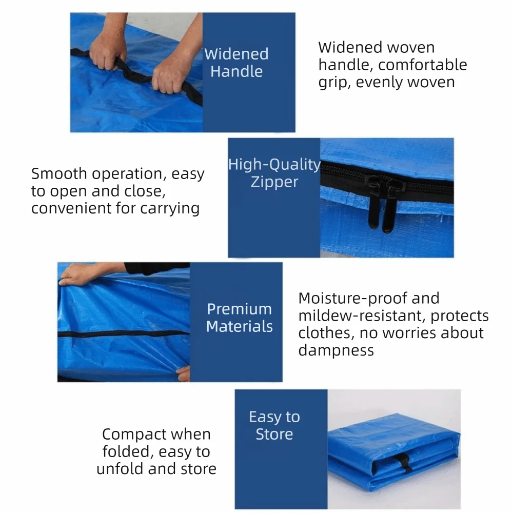 Clear Window Moving Package Bag Reinforced Handles Zipper Closure Clothes Quilt Storage Bag Waterproof Reusable 2