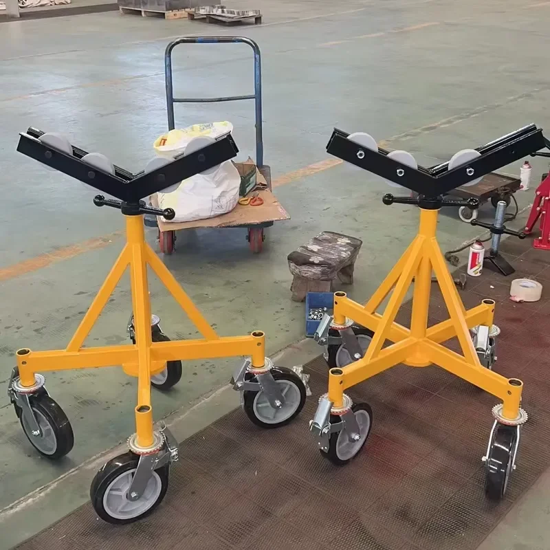 E Work H405 Steel Pipe Roller Bracket Triangular Four Wheel Design For 40 Inch Pipes Heavy Duty Support Max Load 1000kg