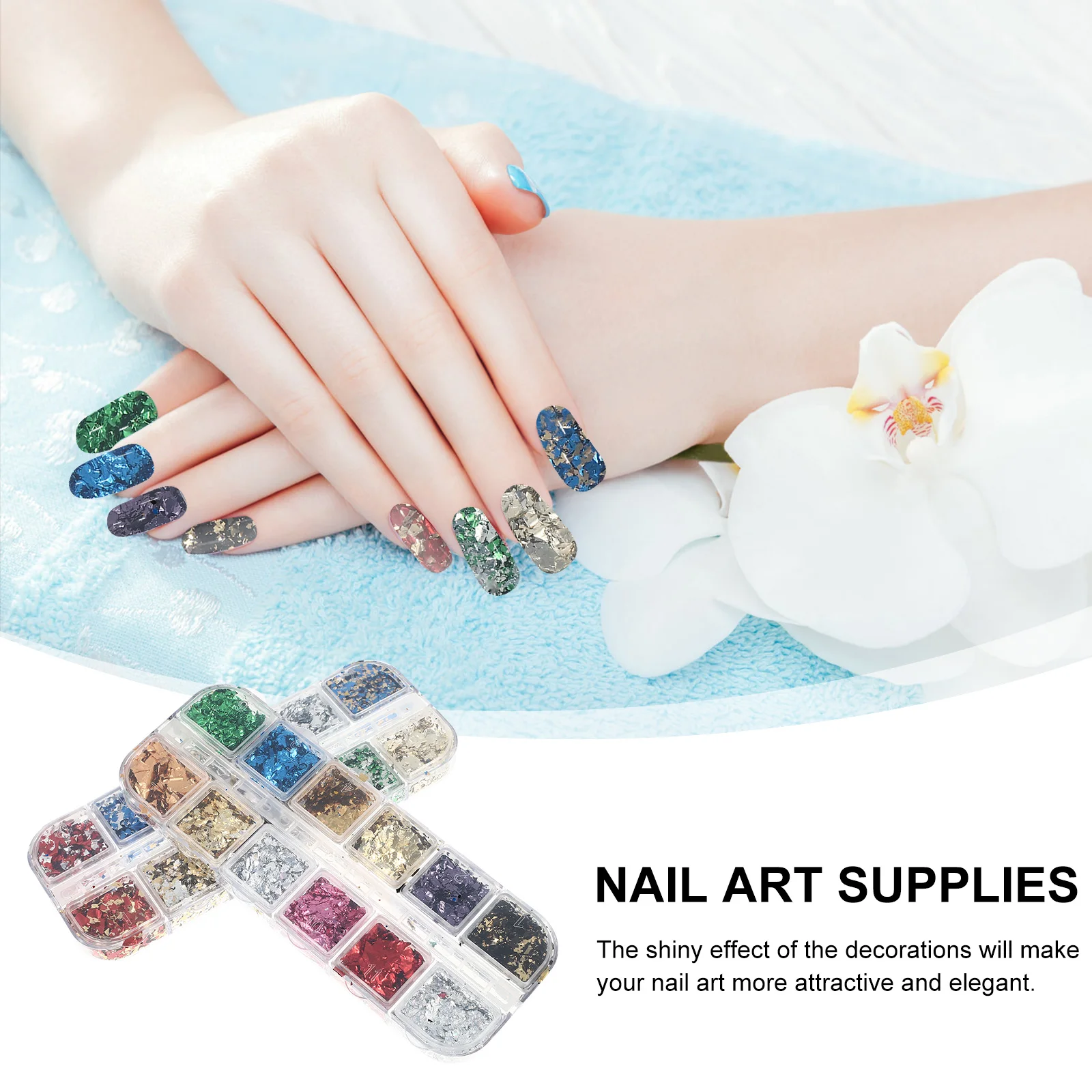 

2 Boxes Manicure Nail Art Foil Flakes Pieces Supplies Decors Glamorous Attractive DIY Create Unique Designs Home Salon Use