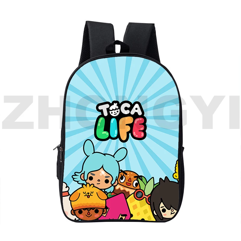 

Mochila 3D Cartoon Toca Boca Bag Anime Zipper Toca Life World Game Backpacks School Bags Teenagers 16 Inch Softback Back Pack