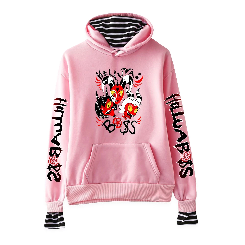 Helluva Boss Hoodies Women Men Fashion Fake Two Piece Hoodie Hip Hop Y2k Sweatshirt Harajuku Streetwear American Anime Clothes