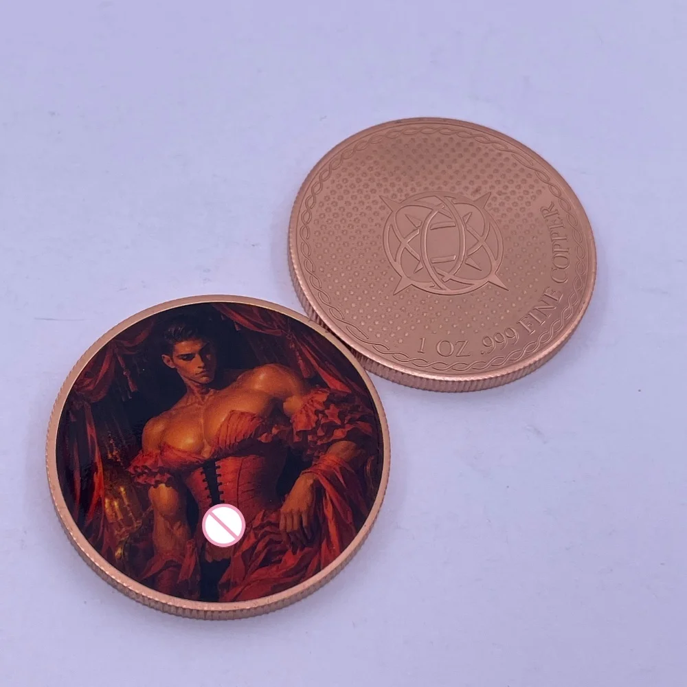 1OZ Pure Copper Handsome Male Portrait Commemorative Coin Vintage Noble Man Art Print Metal Challenge Coin Decor Souvenir Gift