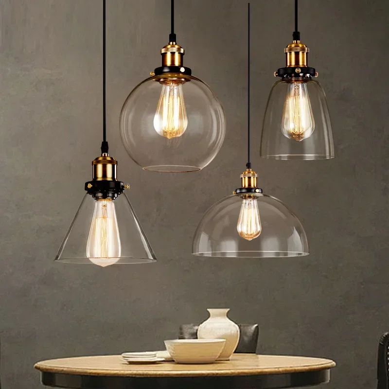 Suspend  Lamps Loft Vintage Pendant Lights Glass Industrial Metal Retro Lustres Hanging Fixtures Luminaire  E27