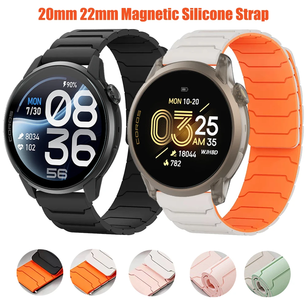 Sports Silicone 20mm 22mm Watch Band For COROS APEX 4/2 Pro APEX 42mm 46mm PACE 4 3 2 Magnetic Loop Bracelet for Samsung Galaxy