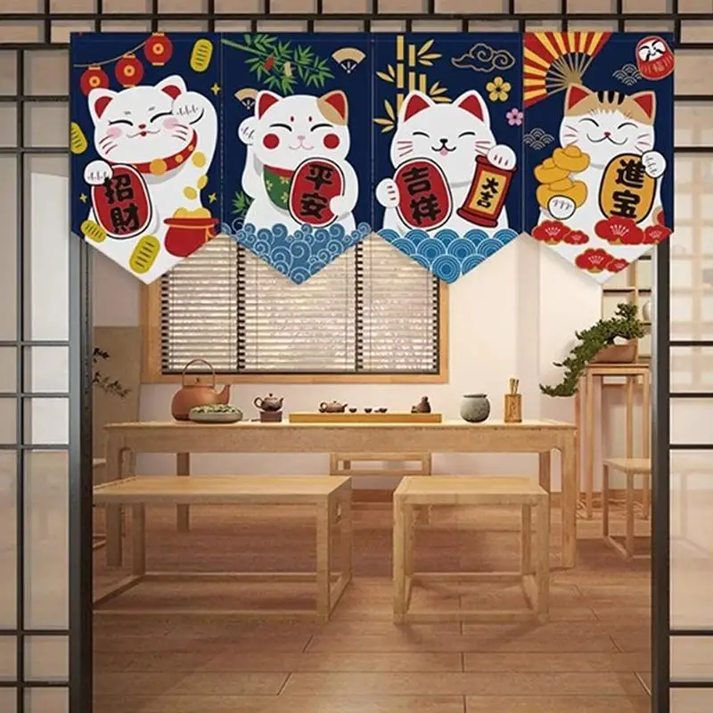 ~Cartoon Cat Triangle Flag Curtain Noren Partition Flag Kitchen Short Door Curtain Restaurant Kitchen Decoration Hanging Curtai