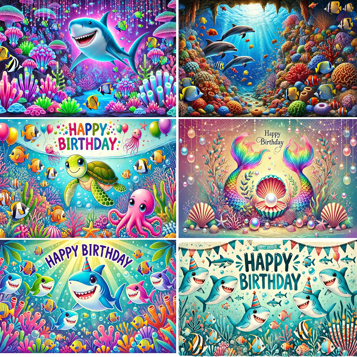 

Underwater World Marine Animal Backdrops Photography Undersea Fish Coral Aquarium Tank Background Birthday Party Decoration