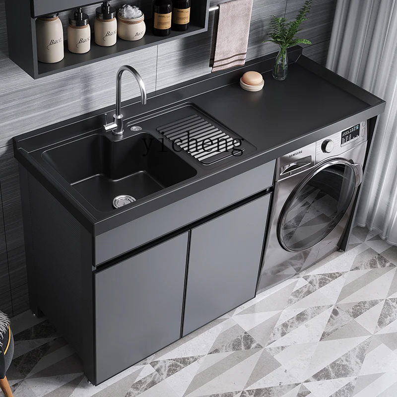 TQH Space Aluminum Washing Machine Integrated Cabinet Balcony Basin Cabinet Large Basin Sink Mate Waterproof With Washboard