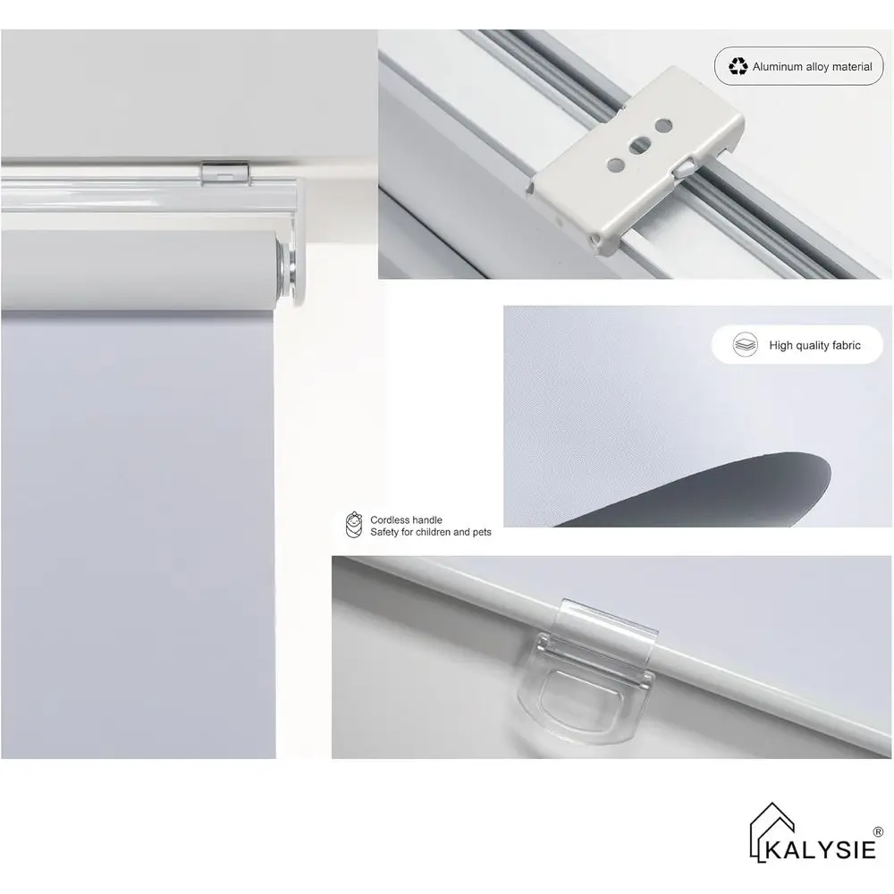 ホワイト 100% 遮光コードレスローラーシェード、75H x 44W、簡単設置、家庭およびオフィス用窓カバー