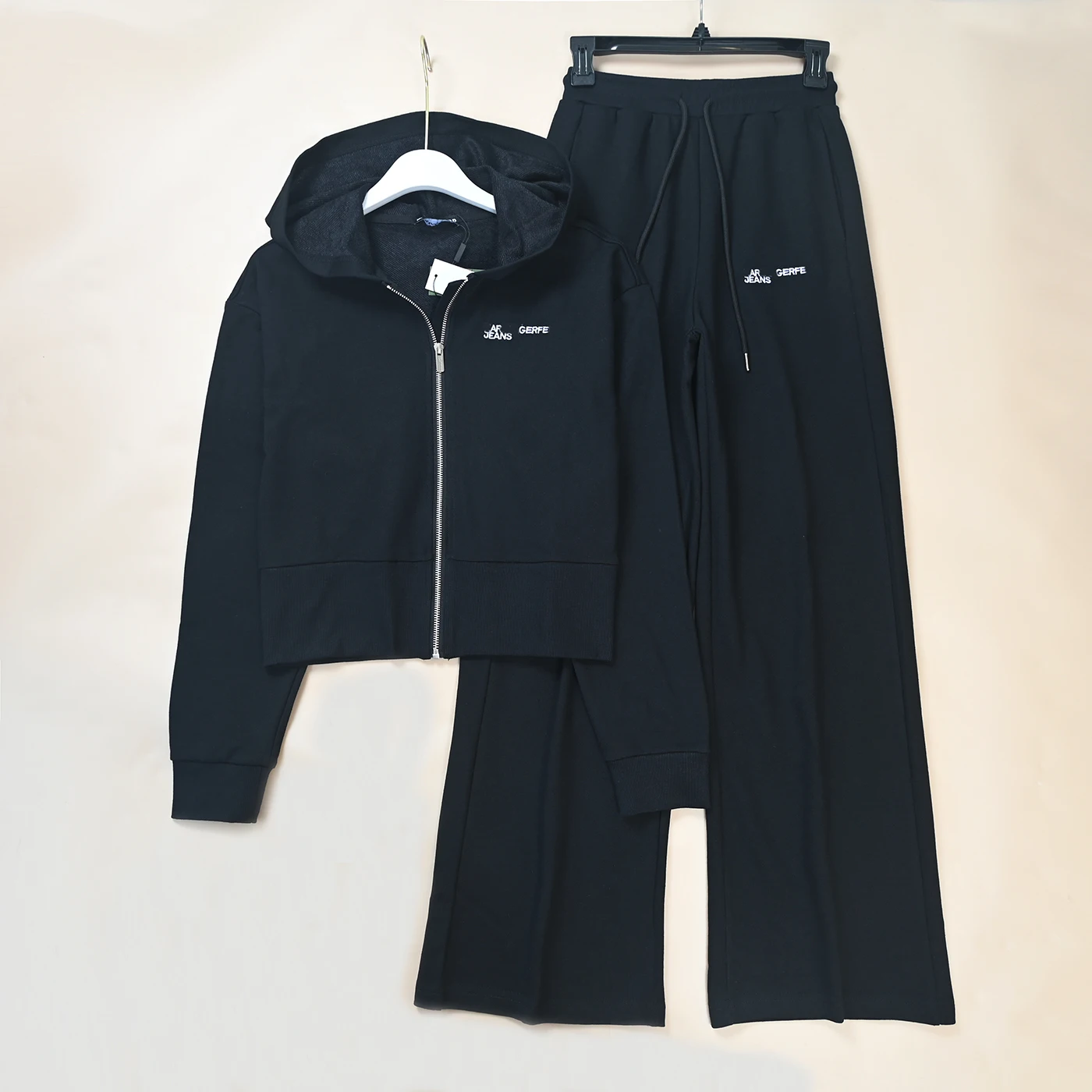 New Women's Embroidered Letter Hooded Open Cardigan Sweatshirt Set Drawstring Sweatpants Long Sleeve Autumn Fashion Set