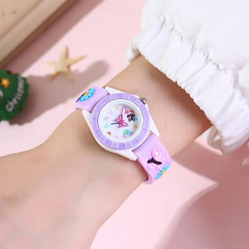 ساعة كارتون للأطفال كوارتز سيليكون ساعة المدرسة الابتدائية بنات بنين ساعة أطفال حزام سيليكون ثلاثي الأبعاد