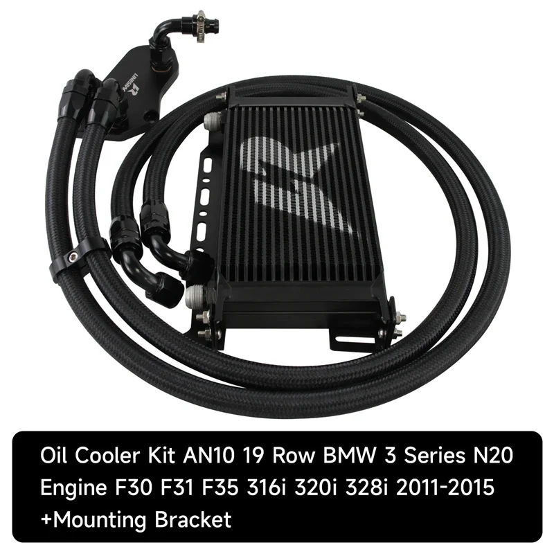 For BMW 3 series F30 F31 F35  316i 320i 328i N20 black Oil Cooler Kit 19 Row AN10 +Mounting Bracket