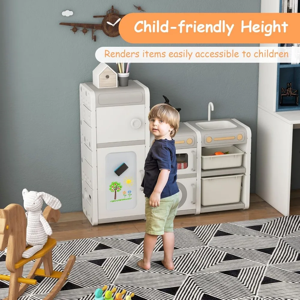 multifunctionele speelgoedorganizer voor kinderen in montessori-stijl met afneembare lades en magnetisch whiteboard