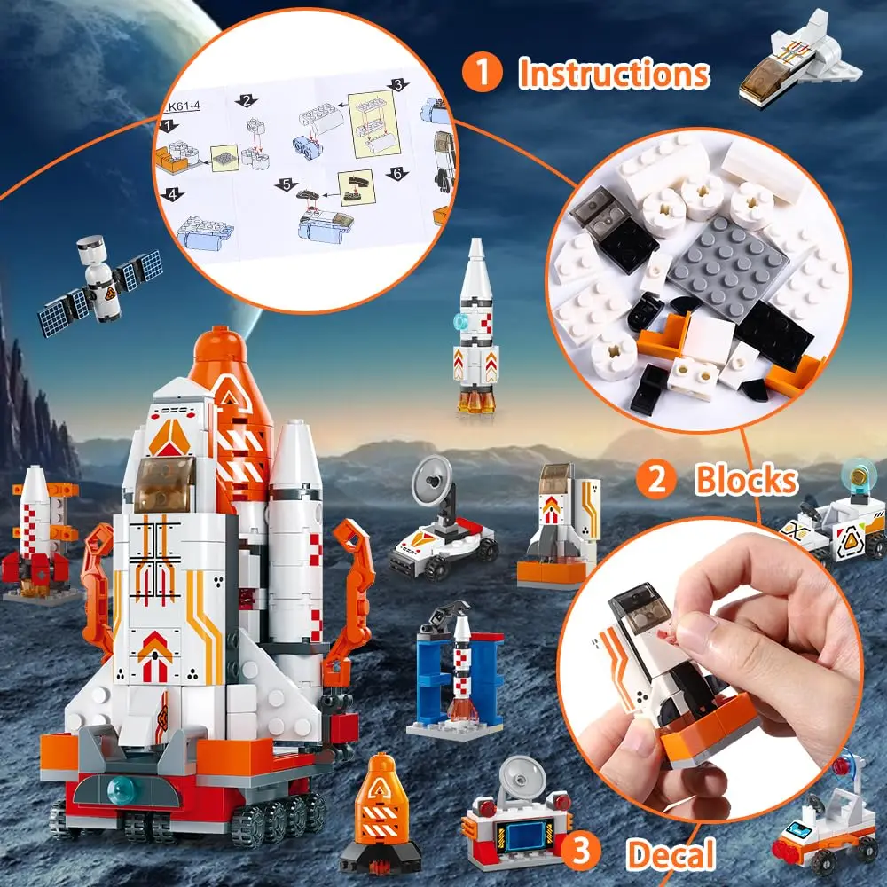 277PCS Space Building Blocks 12 in 1 Mini Shuttle Building Brick Set aerospaziale Rocket Toy Kids Classroom premi Party Favor Gift