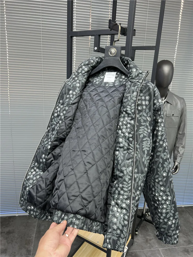 دافئ الأزهار طباعة الرجال القطن Jaet الوقوف طوق كامل الجسم Faionable الخريف الشتاء Thiened Ci عارضة الوقوف صالح