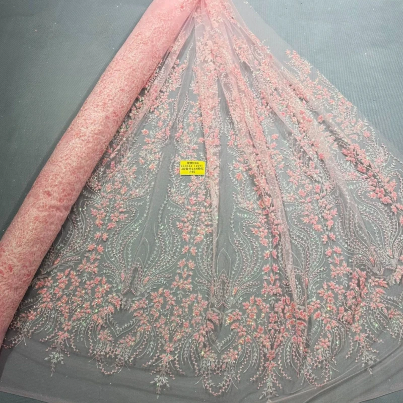 

10 Yards Pink Noctilucent Patterned Wedding Dress Fabric with Mesh Spray Lace 150cm Wedding Party Spray gold Tull fabric