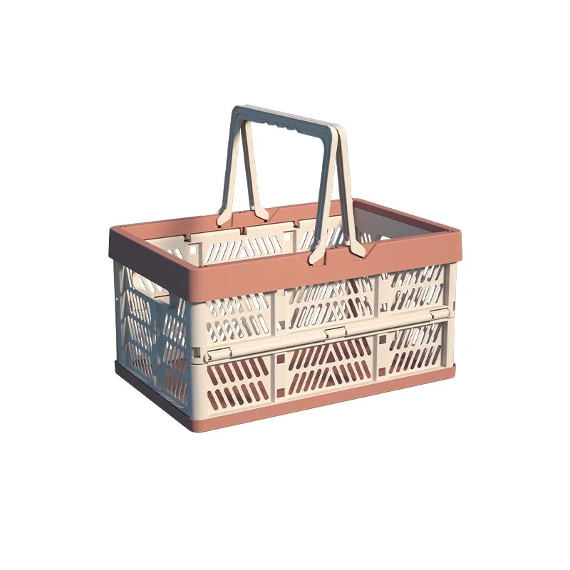 Foldable Portable Picnic Basket Vegetable Water Fruit Basket Supermarket Handheld Shopping Basket Plastic Large Color Basket