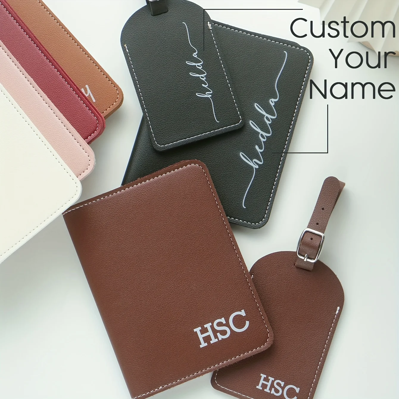 

2PCS Set Custom Vintage Name Passport Holder & Luggage Tag Customized Chic Name Pattern Passport Cover with A Luggage Tag Set
