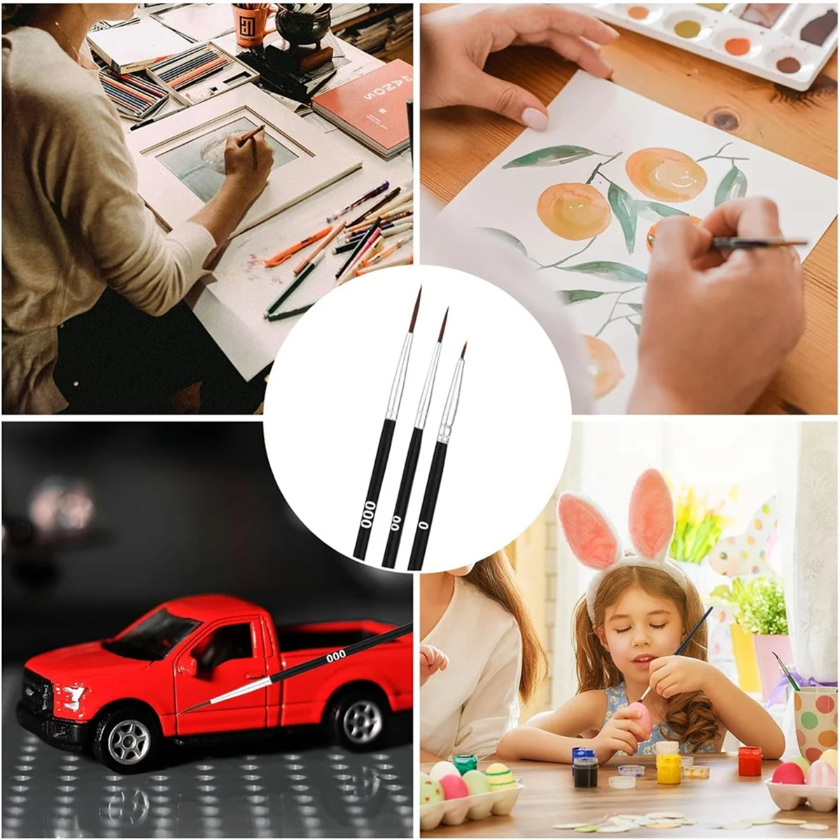 60 pezzi di pennelli per dettagli, pennello a punta Fine con 3 dimensioni 0 00 000 Mini piccolo pennello per rivestimento in miniatura Fine