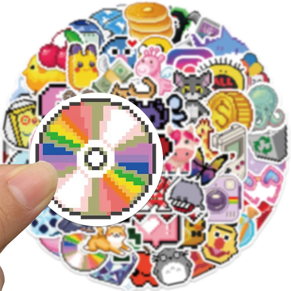 65pcs Ins Cartoon Pixel Stickers For Ipad Laptop Luggage Vintage Scrapbooking Material Skateboard DIY Sticker Craft Supplies