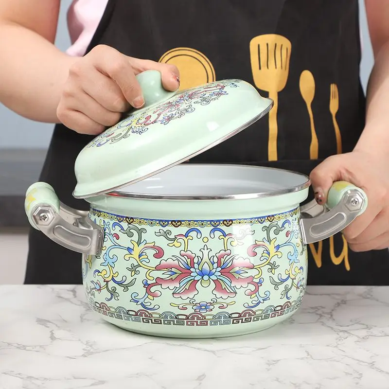 Enamel Stew Pot Soup Pot Household Cookware Induction Cooker Gas Universal Enamel Cooking Stockpot