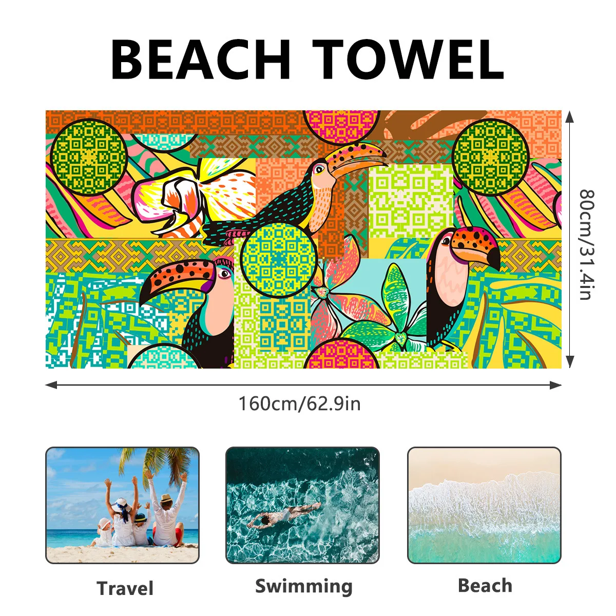 

Double sided velvet sun protection beach towel, ultra-fine fiber quick drying towel, summer printed shawl beach towel