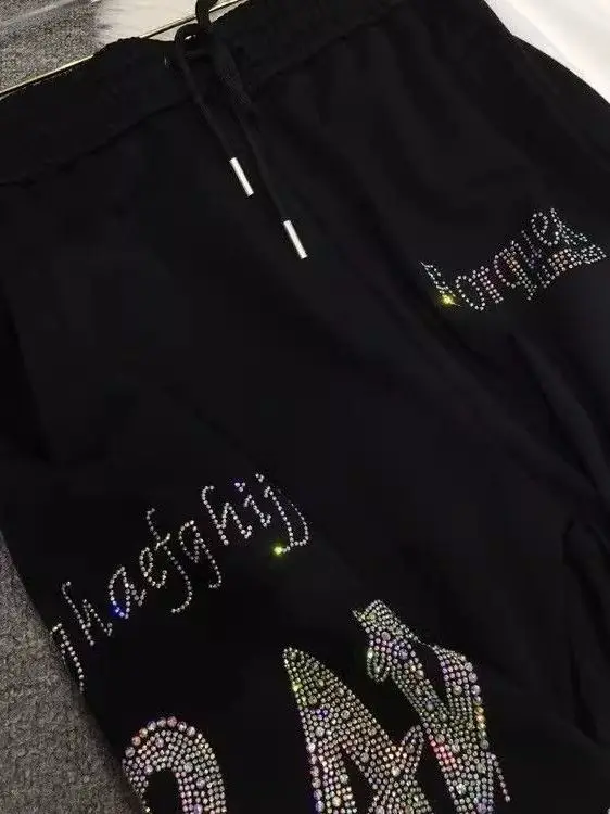 Heavyweight Rhinestone Women's Sweatpants Harlan Sle Floral Decorated Luxury Casual Trousers Long Pants Comfortable Fit