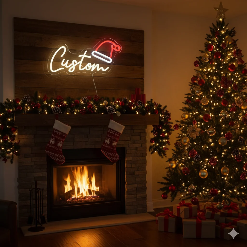 مخصص LED النيون قبعة عيد الميلاد تسجيل نص شخصي/اسم السنة الجديدة USB بالطاقة مع التحكم في السطوع ديكور المنزل احتفالي