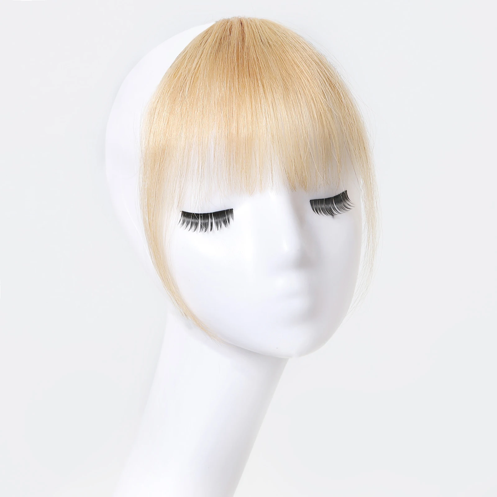 100% Human Hair Bangs Golden Blonde Bang Wigs Hair Clip in Bangs Fake Fringe with Temples Hairpiece for Women Clip on Air Bang