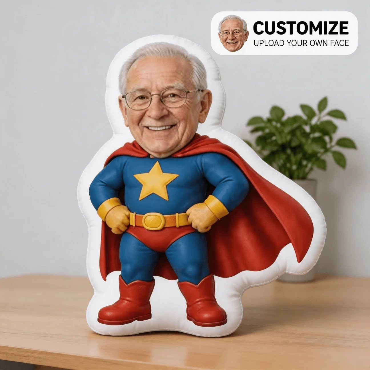 Custom Face Superhero Pillow Double Sided Print 60CM Large Decorative Cushion Unique Birthday Gift for Adults and Loved Ones