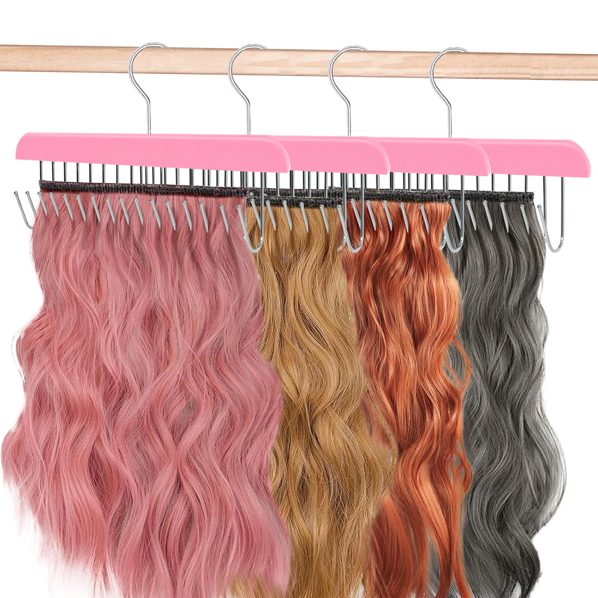 

pink Hair Extension Holder Hair Extension Hanger for Full Length Weft Professional Hair Rack Holds Multi-layer for Styling/Wash