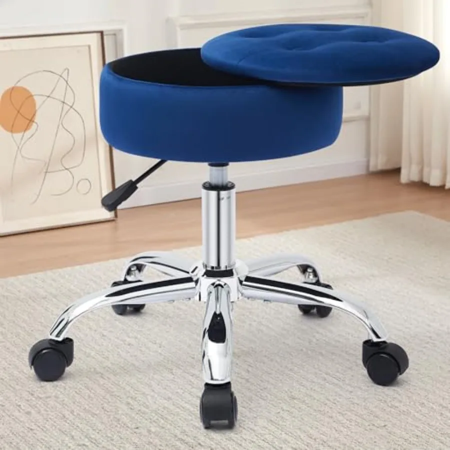 

Vanity Chair with Wheels Adjustable Vanity Stool with Storage Swivel Vanity Stool for Vanity Rolling Makeup Chair Blue